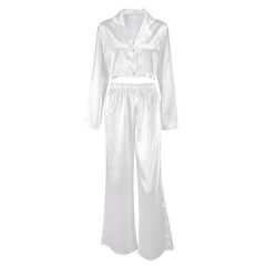 Ice Silk Pajama Suit White Casual Fashion