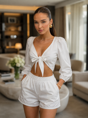 Sleeve Tops Shorts Elastic Waist Wide Leg Short Suit Sets